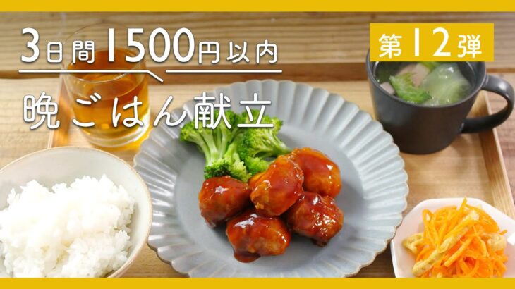 【第12弾！1500円以内で3日分♪節約晩ごはん献立】コロコロミートボール定食、みそ照り焼きシーザーサラダ定食、鮭のから揚げ定食