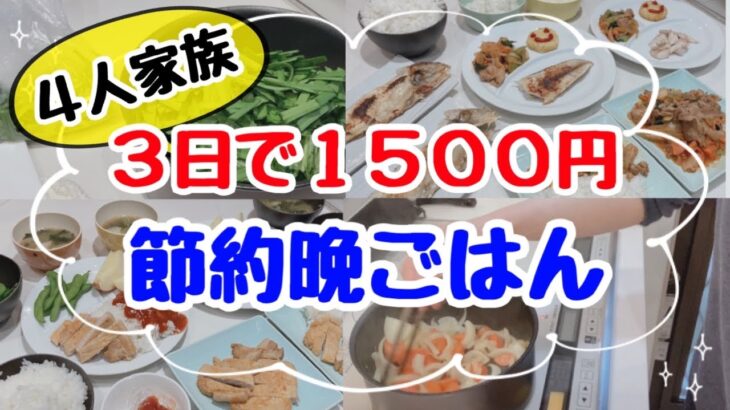 【4人家族リアルな晩ごはん】3日で1500円の節約料理！肉・魚たっぷりでも家族でワンコインのレシピ/晩御飯の献立/節約生活/アラサー主婦の激安料理