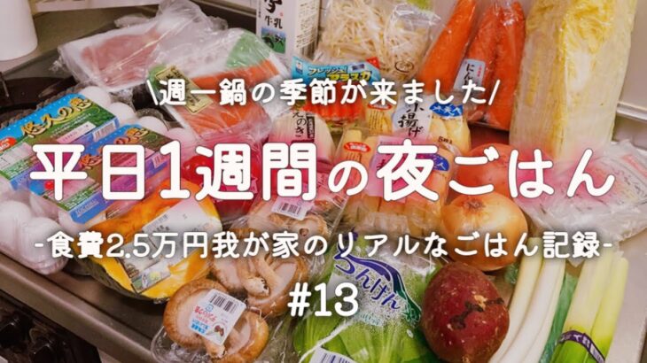 『1週間献立#13』平日5日間の夜ご飯/週一鍋/肉魚ない献立あり/食費月2.5万円3人家族