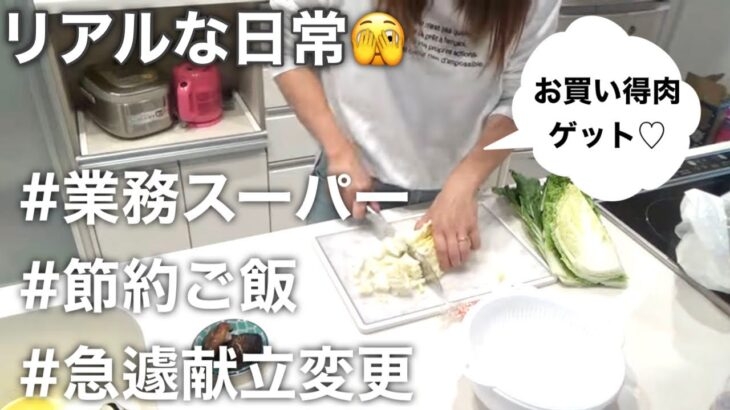 【主婦vlog】ズボラ主婦が献立変更して急遽作る簡単時短ご飯／業務スーパー購入品/夕方から寝落ちするまでのリアルな姿