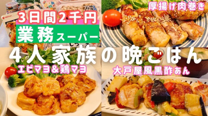 【1週間の晩ごはん】「業務スーパー」リピ確定❗️激安おいしい夕飯献立3日分＆まとめ買い【料理Vlog/30代主婦/4人家族/節約レシピ/時短レシピ】