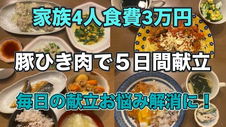 家族4人食費3万円 ひき肉を使って献立５日間