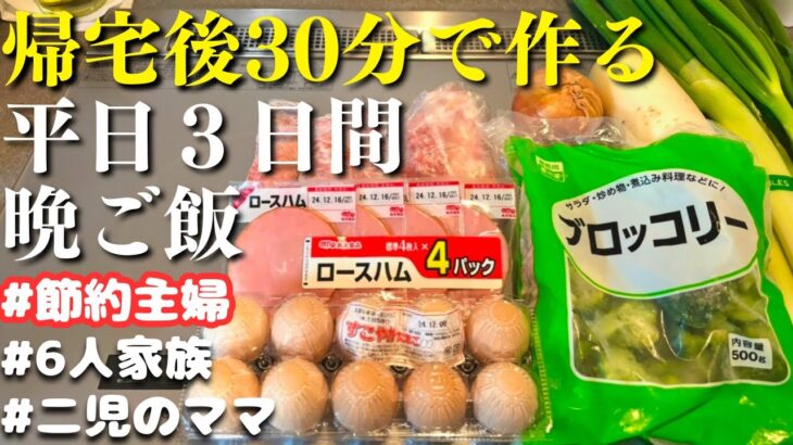 【３日間の夕飯献立】帰宅後30分で作る！時短晩ご飯レシピ【節約主婦の夕飯】