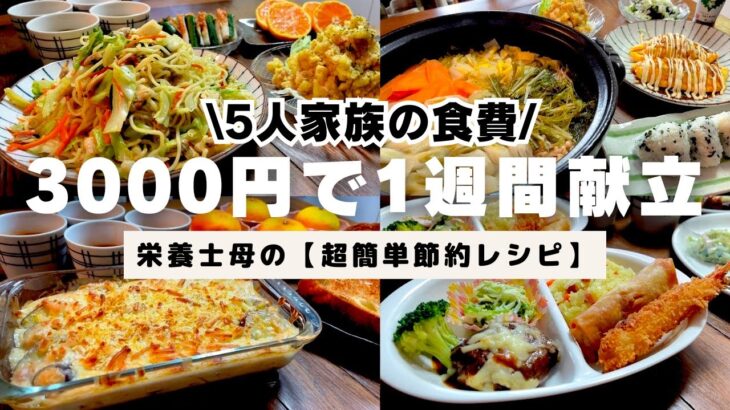 【栄養士母の1週間献立】3000円で5人家族5日間の晩ごはんを紹介！業務スーパーでまとめ買い！簡単節約レシピ！#12【専業主婦3児の母】